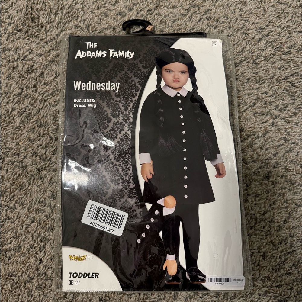 Spirit The Addams Family Wednesday Toddler Costume Black & White Dress with Wig
